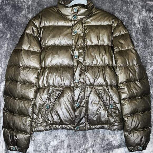 Burberry Brit Erwood Down Puffer Jacket Women’s L Metallic Bronze Olive Y2K - Picture 1 of 16